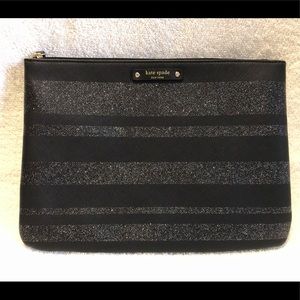 Kate Spade Black Leather and Glitter Clutch